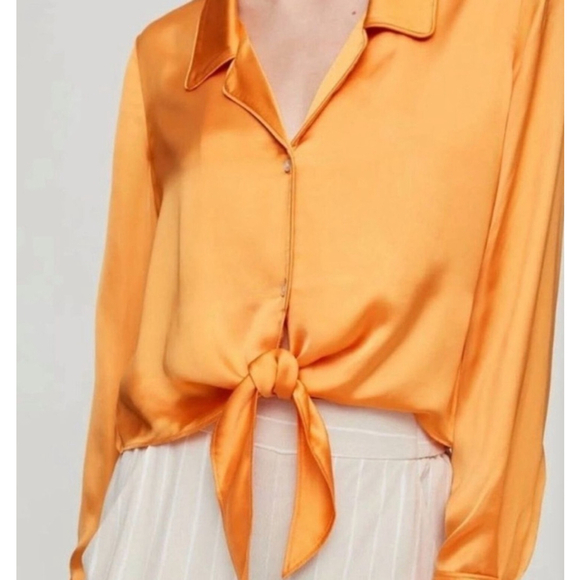 Wilfred Orange Satin Tie-Front Blouse Size S - Picture 2 of 7
